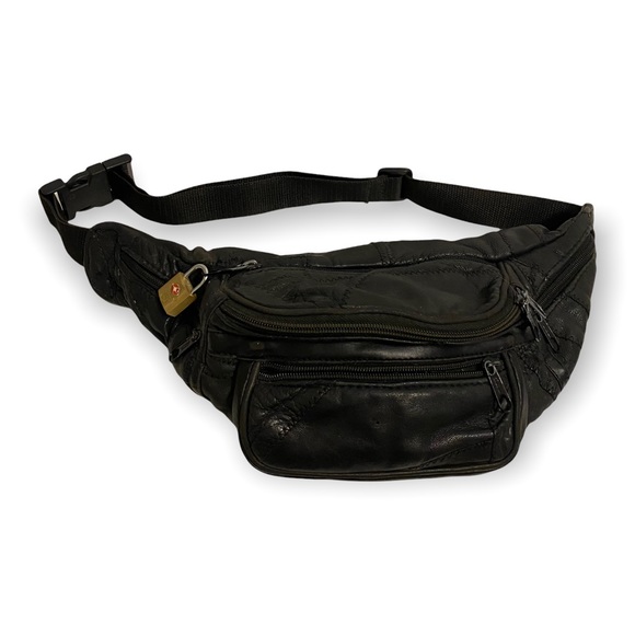 Handbags - Black Vintage Patchwork Stitch Leather Fanny Pack / Bum Bag